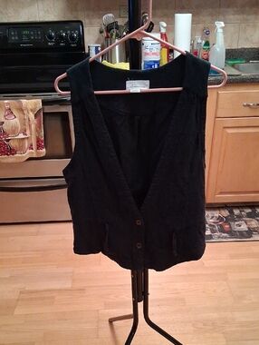 Anthropologie Black Textured Sleeveless Button Vest